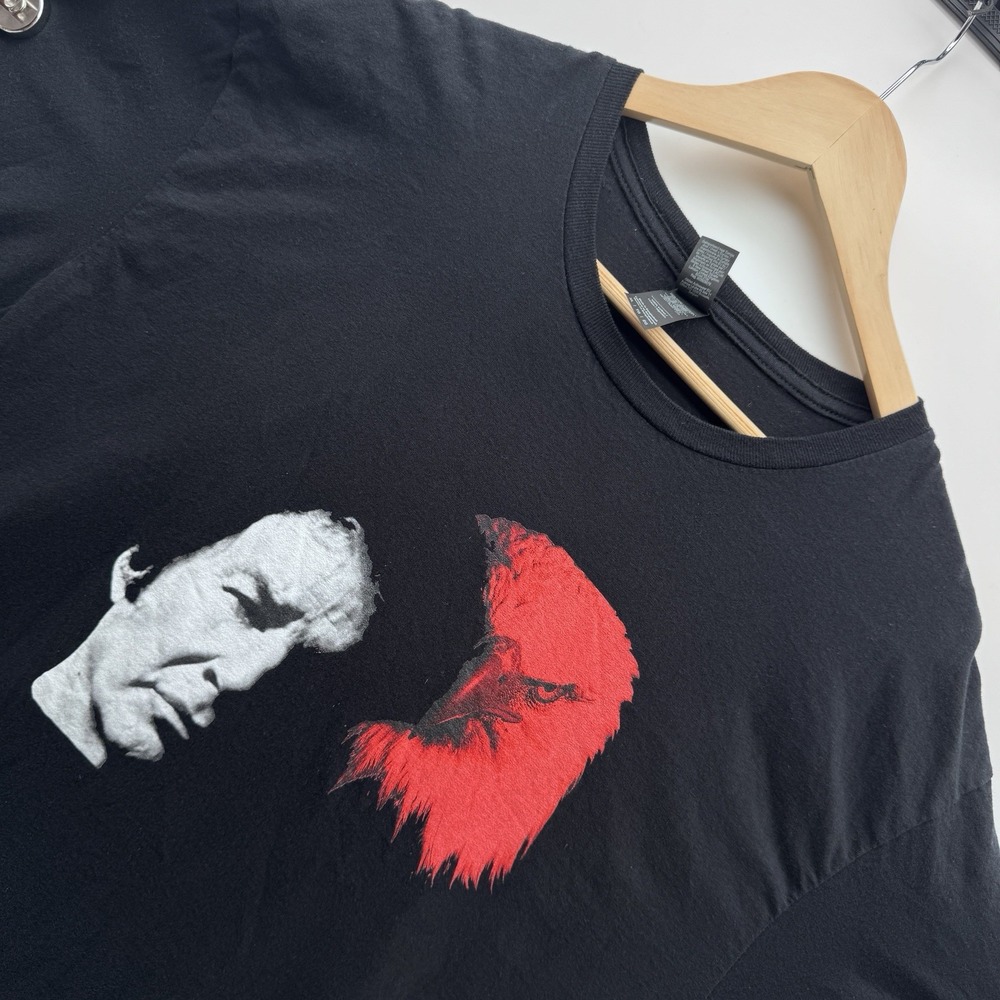 Gildan Softstyle Graphic Tee Mens XL Black T-Shirt Man Face Red Eagle Mohawk Art